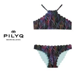 NWT PilyQ Plume High Neck Scalloped Edge Reversible Two Piece Bikini